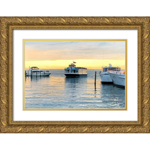 Pines Harbor Yellow Gold Ornate Wood Framed Art Print with Double Matting by Pica, Jeff