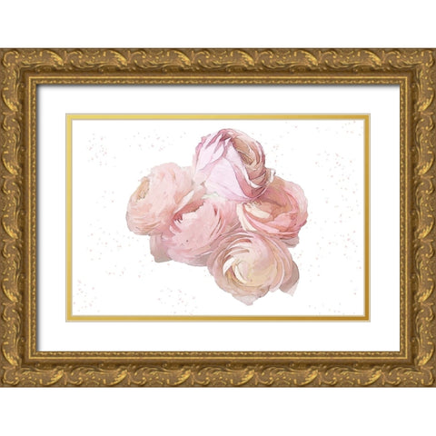 Pink Peonies Gold Ornate Wood Framed Art Print with Double Matting by Pica, Jeff