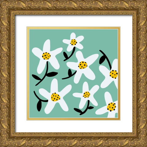 Daisy Rounds I Gold Ornate Wood Framed Art Print with Double Matting by Ewer, Rebekah