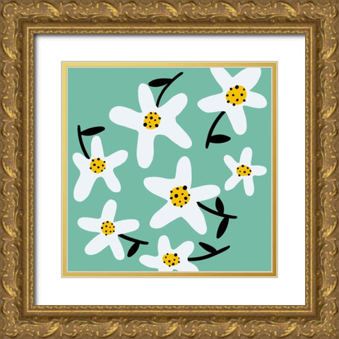 Daisy Rounds II Gold Ornate Wood Framed Art Print with Double Matting by Ewer, Rebekah