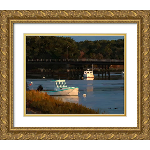 Boats in the Harbor Gold Ornate Wood Framed Art Print with Double Matting by Kalina, Emily