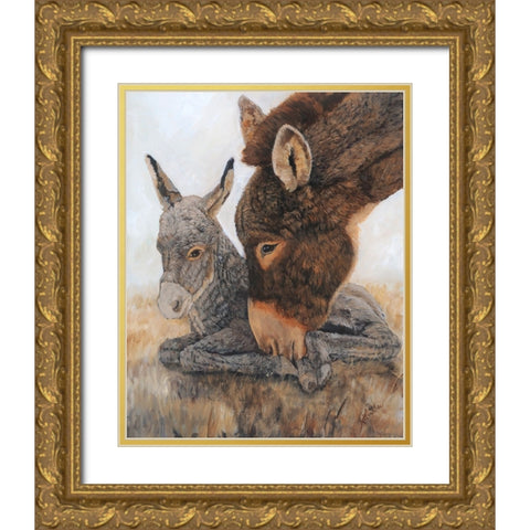 Jenny and Foal Gold Ornate Wood Framed Art Print with Double Matting by Winkler, Kathy