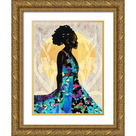 Her Flow Gold Ornate Wood Framed Art Print with Double Matting by Saunders, Alonzo