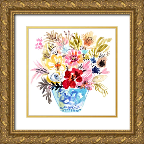 Small Blue Vase Gold Ornate Wood Framed Art Print with Double Matting by Fields, Karen