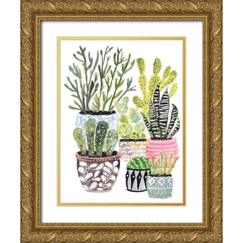 A Cactus Garden I Gold Ornate Wood Framed Art Print with Double Matting by Fields, Karen