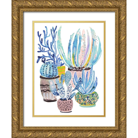 A Cactus Garden II Gold Ornate Wood Framed Art Print with Double Matting by Fields, Karen