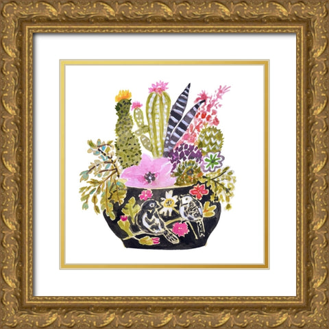 Black Bird Vase Gold Ornate Wood Framed Art Print with Double Matting by Fields, Karen