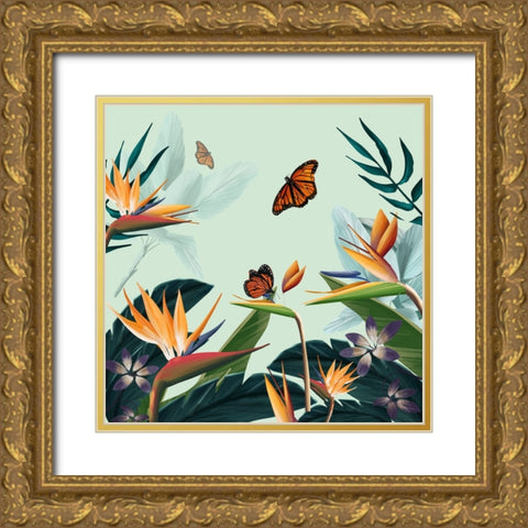 Tropical Flowers I Gold Ornate Wood Framed Art Print with Double Matting by Arctic Frame