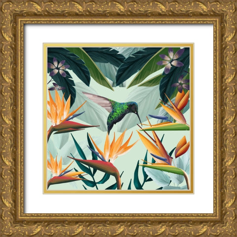 Tropical Flowers II Gold Ornate Wood Framed Art Print with Double Matting by Arctic Frame