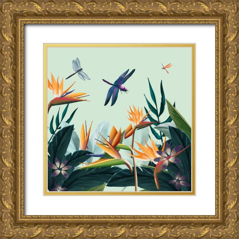 Tropical Flowers III Gold Ornate Wood Framed Art Print with Double Matting by Arctic Frame