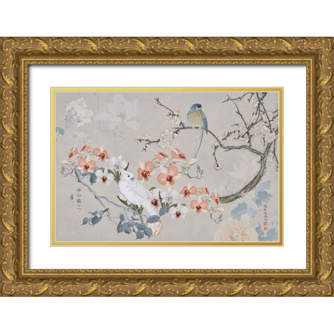 Chinoiserie With Birds Gold Ornate Wood Framed Art Print with Double Matting by Haase, Andrea