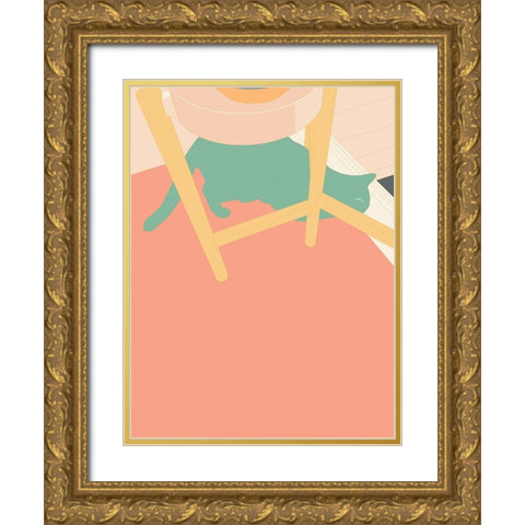 Curious Cat  II Gold Ornate Wood Framed Art Print with Double Matting by Weiss, Richard