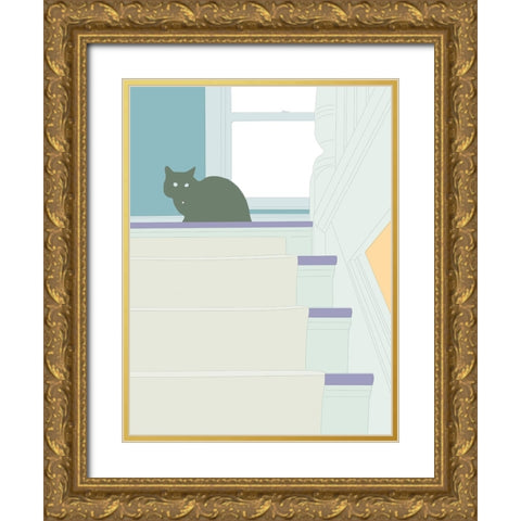 Curious Cat  V Gold Ornate Wood Framed Art Print with Double Matting by Weiss, Richard