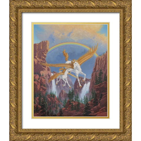 Mother Unicorn And Child Gold Ornate Wood Framed Art Print with Double Matting by Courtney, Richard