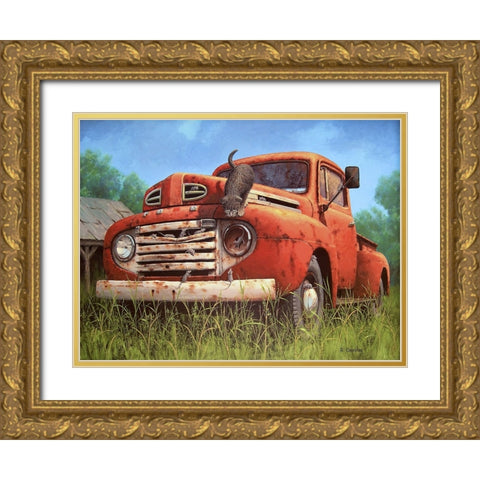 Chase on the Truck Gold Ornate Wood Framed Art Print with Double Matting by Courtney, Richard