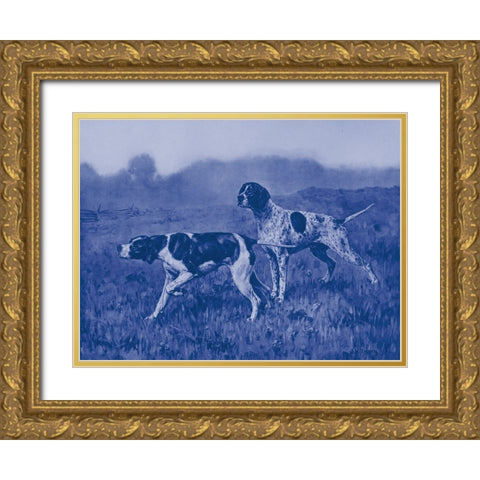 Antique Blue Dogs II Gold Ornate Wood Framed Art Print with Double Matting by Vision Studio