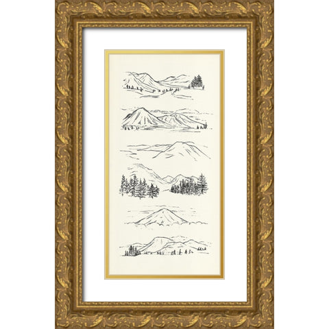 Mountain Ink I Gold Ornate Wood Framed Art Print with Double Matting by Warren, Annie