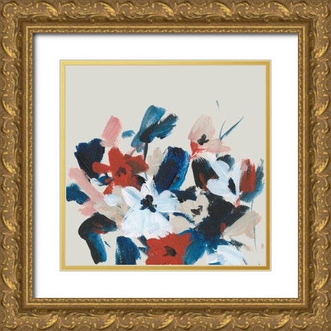 Indigo and Crimson Blooms I Gold Ornate Wood Framed Art Print with Double Matting by Wang, Melissa