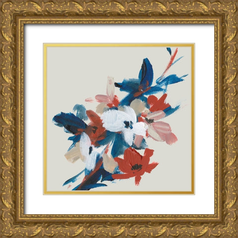 Indigo and Crimson Blooms III Gold Ornate Wood Framed Art Print with Double Matting by Wang, Melissa