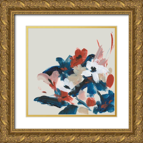 Indigo and Crimson Blooms IV Gold Ornate Wood Framed Art Print with Double Matting by Wang, Melissa