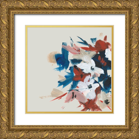 Indigo and Crimson Blooms VI Gold Ornate Wood Framed Art Print with Double Matting by Wang, Melissa