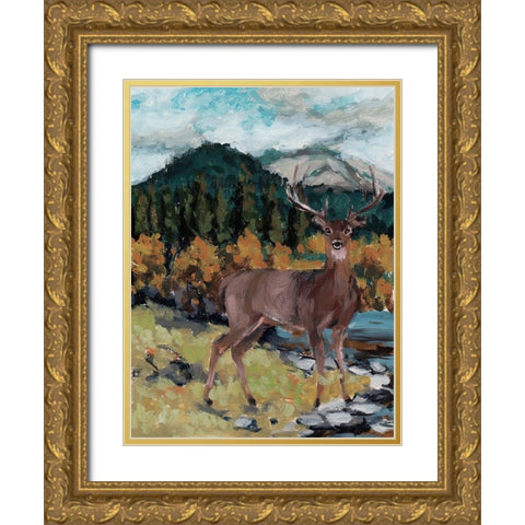 Stag in the Wild II Gold Ornate Wood Framed Art Print with Double Matting by Wang, Melissa