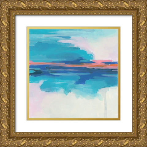 Cyan Sunset II Gold Ornate Wood Framed Art Print with Double Matting by Vess, June Erica