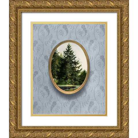 Woodland Fir Cameo I Gold Ornate Wood Framed Art Print with Double Matting by Vision Studio