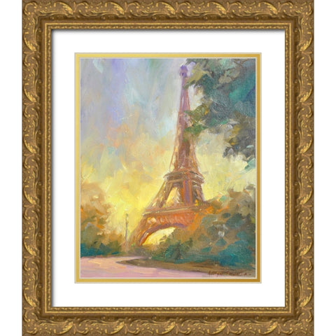 Eiffile Gold Ornate Wood Framed Art Print with Double Matting by Stevens, Allayn