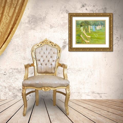 French Hanging Laundry Gold Ornate Wood Framed Art Print with Double Matting by Stevens, Allayn
