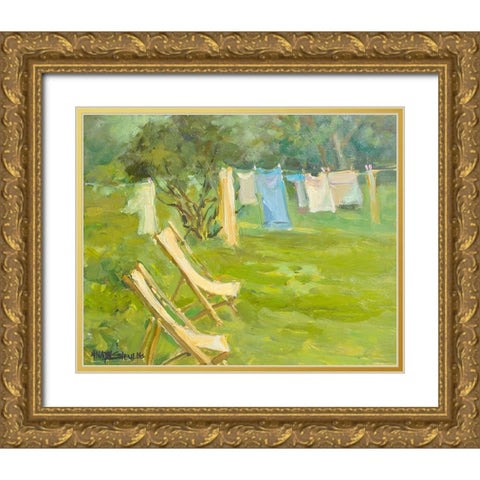French Hanging Laundry Gold Ornate Wood Framed Art Print with Double Matting by Stevens, Allayn