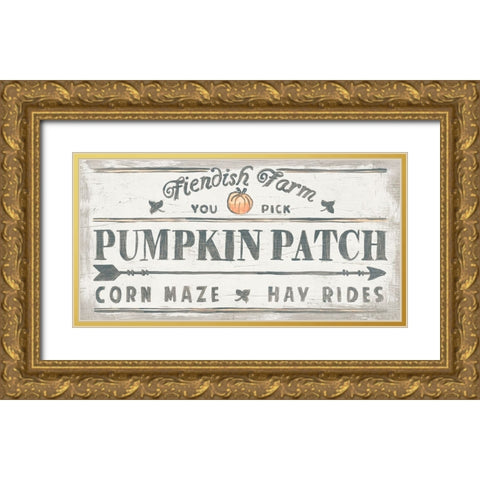 Pumpkin Picking Signs II Gold Ornate Wood Framed Art Print with Double Matting by Vess, June Erica