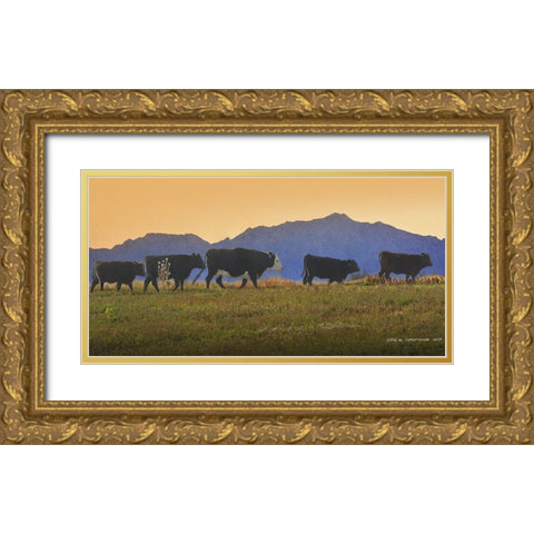 Five Cows in a Row Gold Ornate Wood Framed Art Print with Double Matting by Vest, Chris