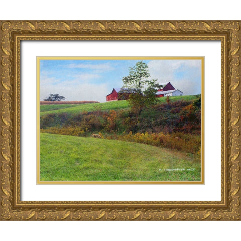 Ohio Barn with Red Fox Gold Ornate Wood Framed Art Print with Double Matting by Vest, Chris