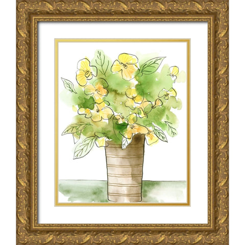 Yellow Bouquet I Gold Ornate Wood Framed Art Print with Double Matting by Moore, Regina