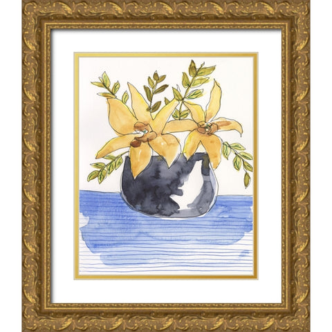 Ochre Blooms I Gold Ornate Wood Framed Art Print with Double Matting by Moore, Regina