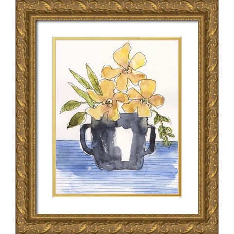 Ochre Blooms II Gold Ornate Wood Framed Art Print with Double Matting by Moore, Regina
