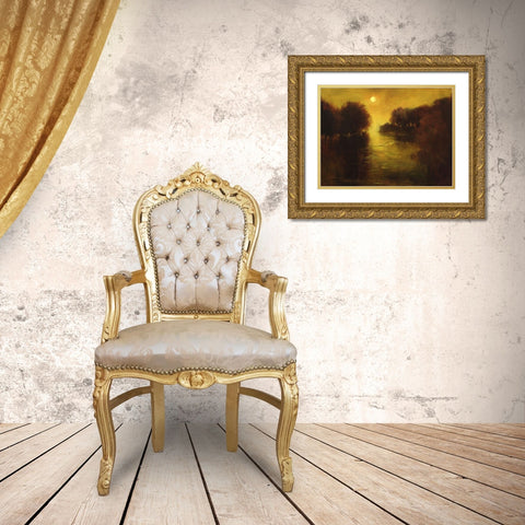 River Glow Gold Ornate Wood Framed Art Print with Double Matting by Finch, Sheila