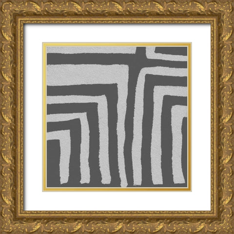 Square Decorative Batik  III Gold Ornate Wood Framed Art Print with Double Matting by Saunders, Alonzo