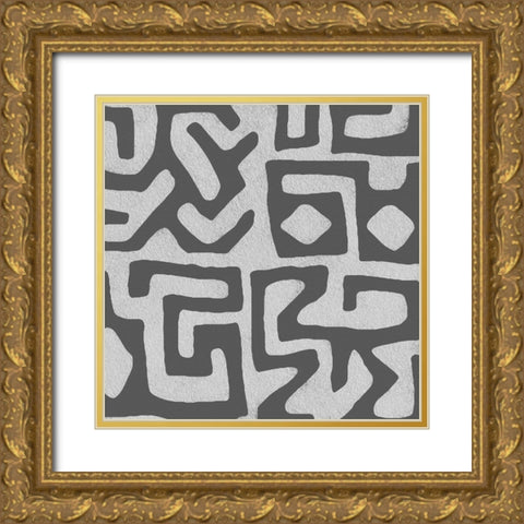Square Decorative Batik  VI Gold Ornate Wood Framed Art Print with Double Matting by Saunders, Alonzo