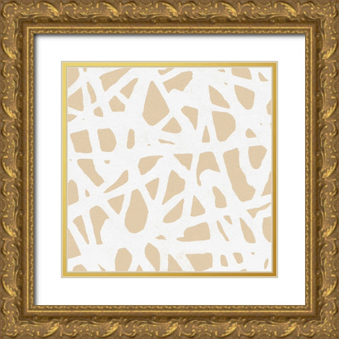 Square Modern Batik  V Gold Ornate Wood Framed Art Print with Double Matting by Saunders, Alonzo