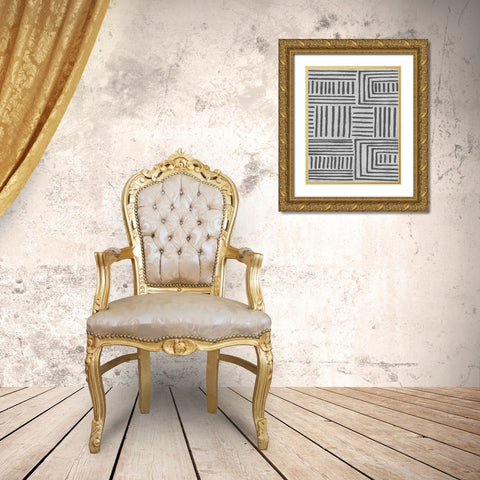 Vertical  Decorative Batik  II Gold Ornate Wood Framed Art Print with Double Matting by Saunders, Alonzo