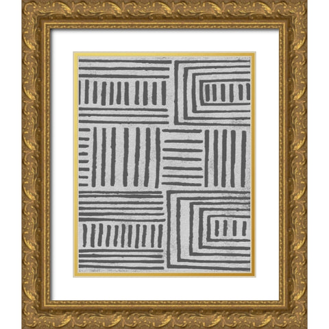 Vertical  Decorative Batik  II Gold Ornate Wood Framed Art Print with Double Matting by Saunders, Alonzo