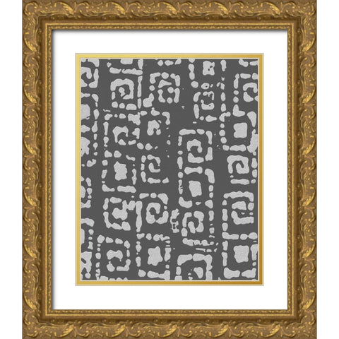 Vertical  Decorative Batik  V Gold Ornate Wood Framed Art Print with Double Matting by Saunders, Alonzo