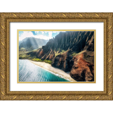 Na Pali Light I Gold Ornate Wood Framed Art Print with Double Matting by Head, Danny