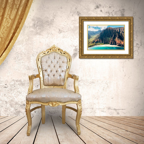 Na Pali Light II Gold Ornate Wood Framed Art Print with Double Matting by Head, Danny