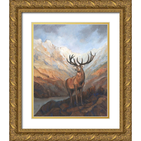 Great Stag in Mountains I Gold Ornate Wood Framed Art Print with Double Matting by OToole, Tim