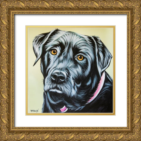 Realistic Black Lab Gold Ornate Wood Framed Art Print with Double Matting by Vitaletti, Carolee
