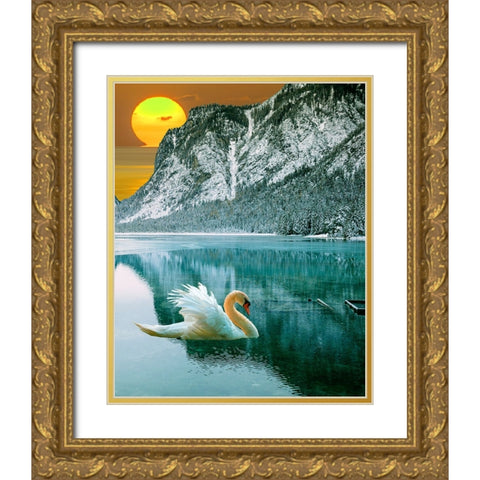 Swan at Dawn II Gold Ornate Wood Framed Art Print with Double Matting by Wang, Melissa
