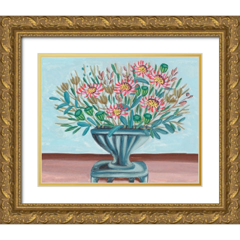 Spring Vase on Pedestal II Gold Ornate Wood Framed Art Print with Double Matting by Wang, Melissa